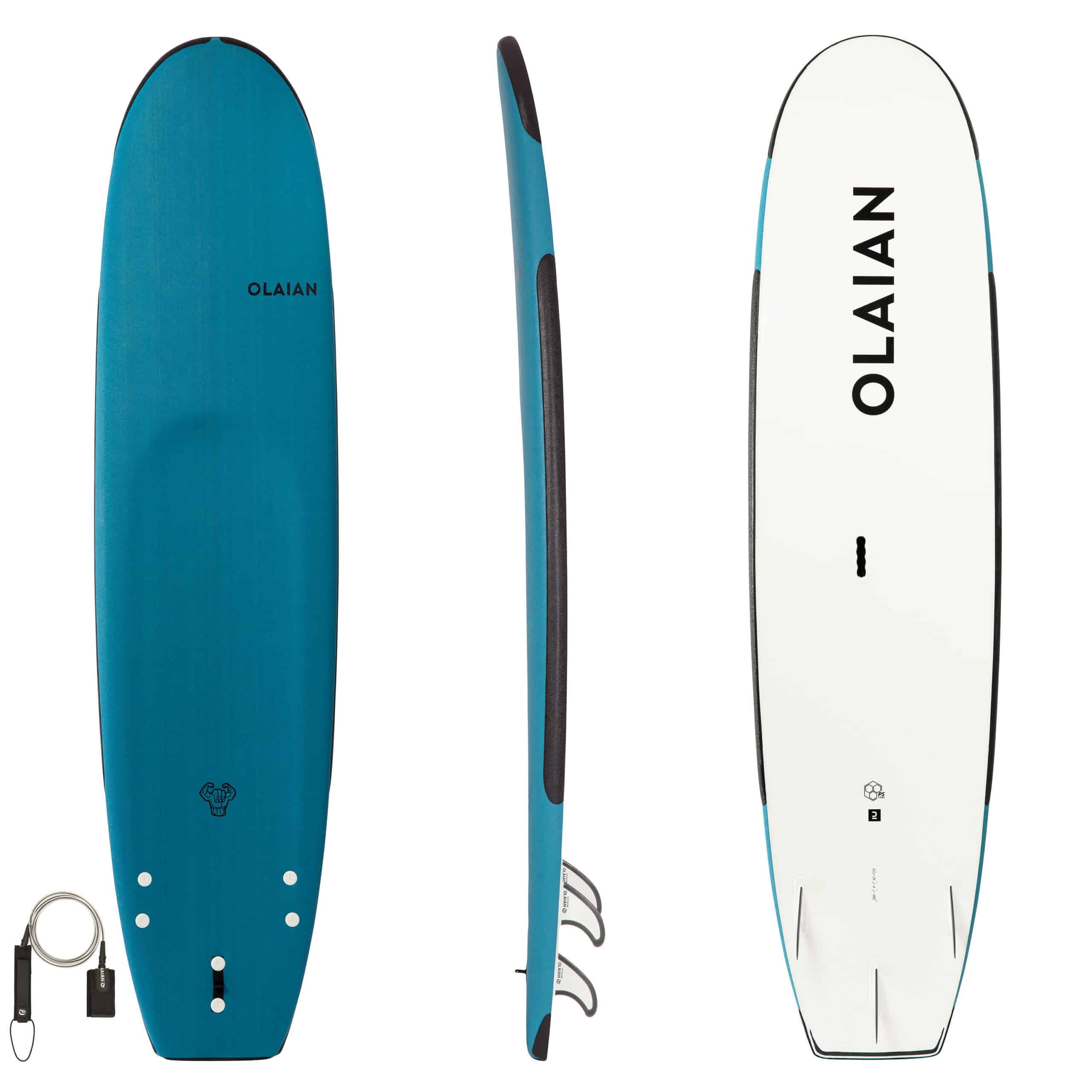 Surfboard 100 Schaumstoff verstärkt 8'2" 100 L mit Leash