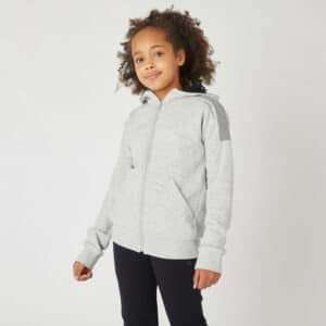 Sweatjacke Kapuze 500 Baumwolle Kinder hellgraumeliert