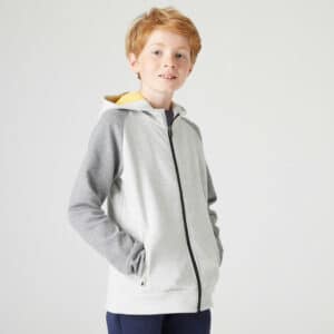 Sweatjacke Kapuze Baumwolle atmungsaktiv 900 Kinder hellgrau meliert