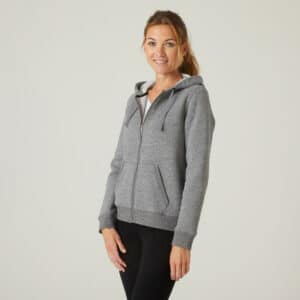 Sweatjacke Kapuze Fitness warm Damen grau