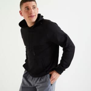 Sweatshirt Fitnesstraining atmungsaktiv Kapuze Herren schwarz unifarben