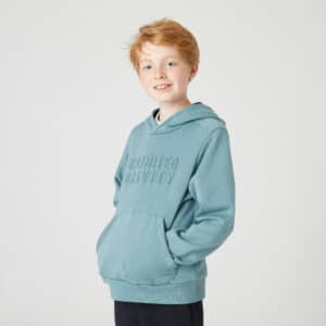 Sweatshirt Kapuze Baumwolle 500 Kinder khakigrün mit Motiv