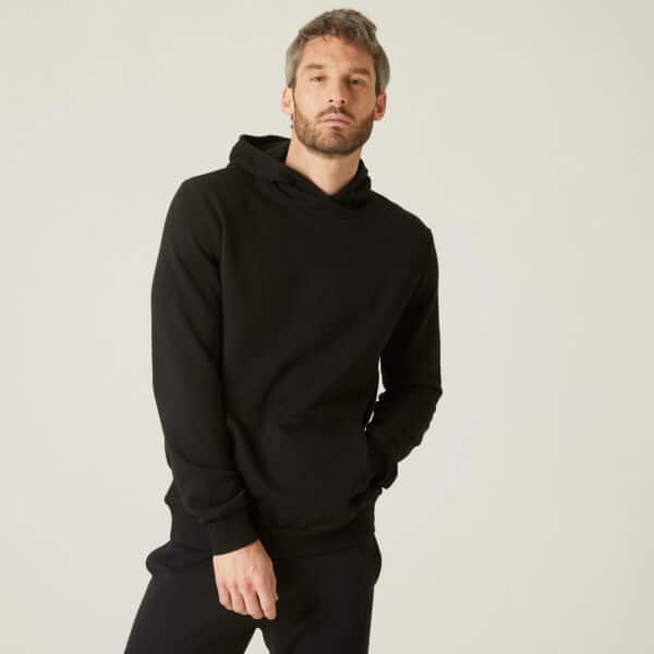 Sweatshirt Kapuze Fitness Kängurutasche Herren schwarz