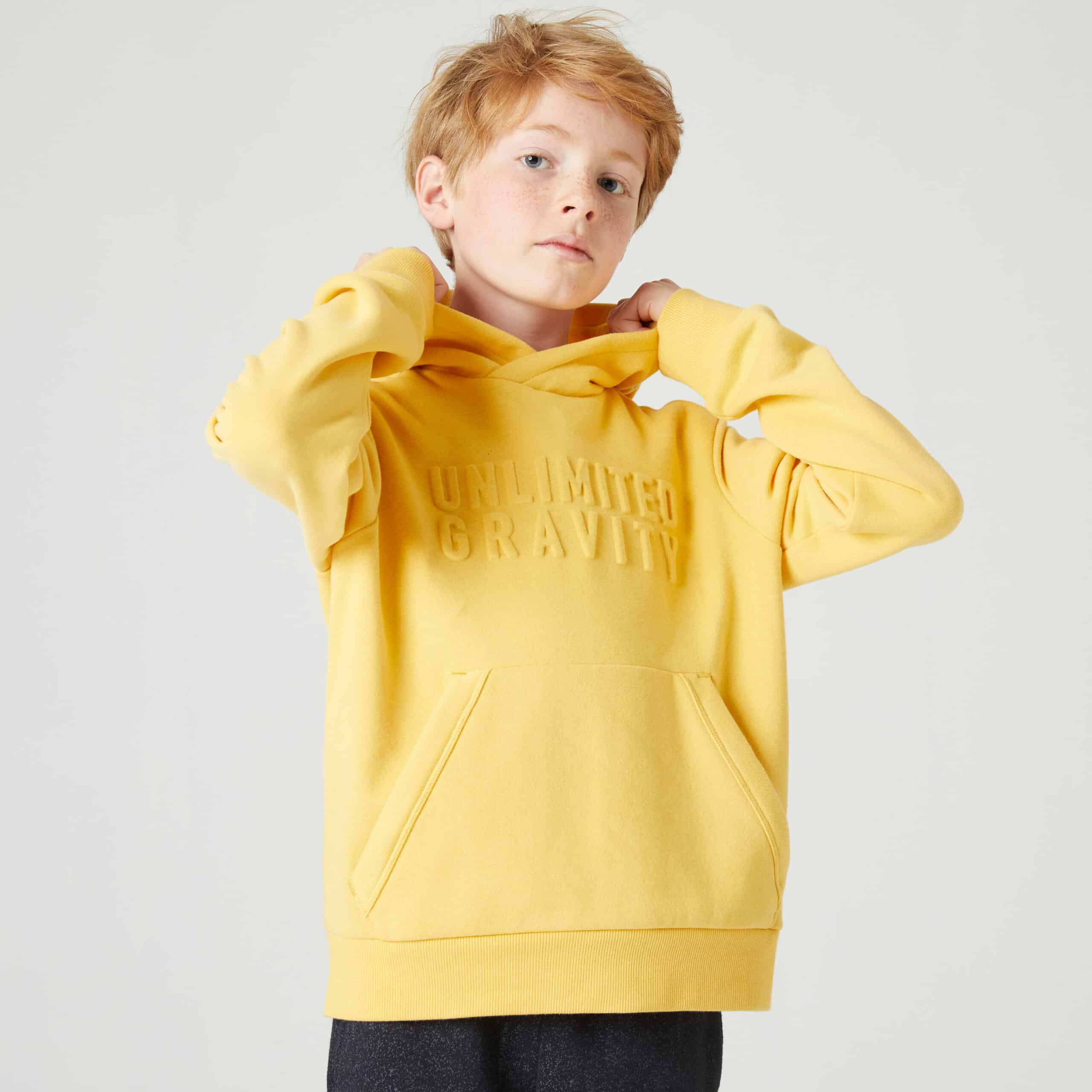 Sweatshirt mit Kapuze 500 Kinder Print gelb