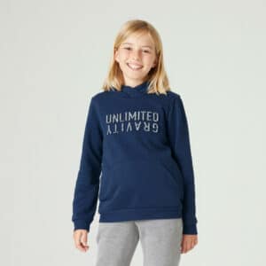 Sweatshirt mit Kapuze 500 Kinder Print marineblau
