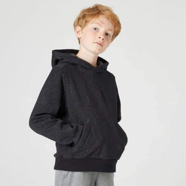 Sweatshirt mit Kapuze 500 Kinder Print schwarz