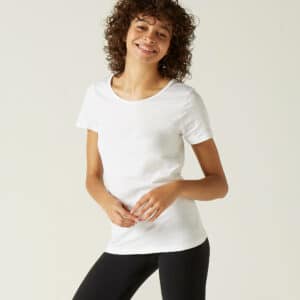 T-Shirt Fitness 100 % Baumwolle Damen weiss