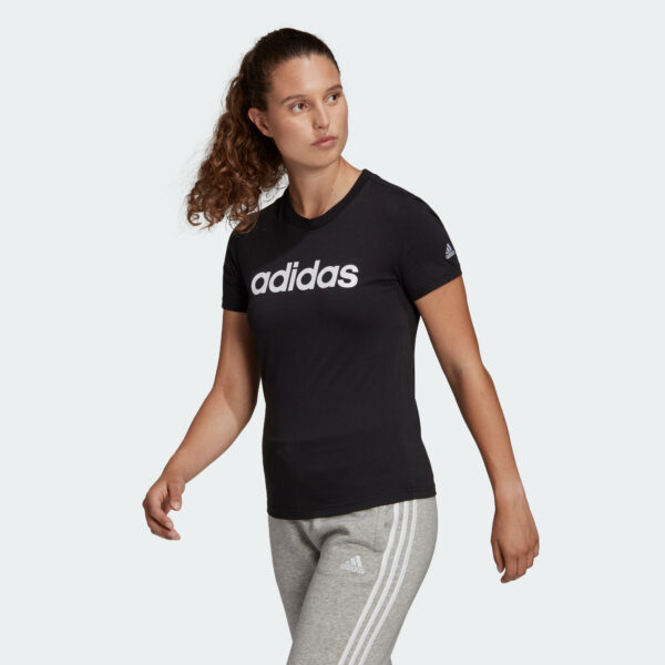 T-Shirt Fitness Adidas Linear 100 % Baumwolle Rundhals Damen schwarz