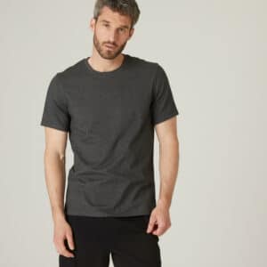 T-Shirt Fitness Baumwolle dehnbar Herren grau