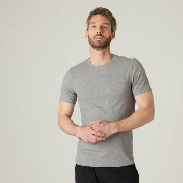 T-Shirt Slim Fitness Baumwolle dehnbar Herren grau