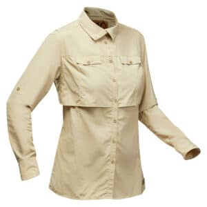 Trekkingbluse Langarm Desert 500 UV-Schutz Damen beige