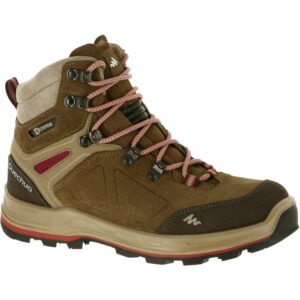 Trekkingschuhe Ontrail MT100 Hoch Leder wasserdicht Abriebfeste Sohle Damen