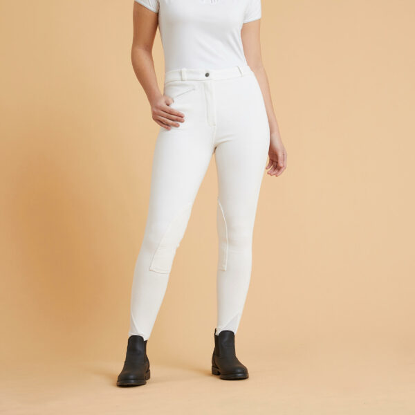 Turnierreithose 100 Kniebesatz Stoff Damen weiß