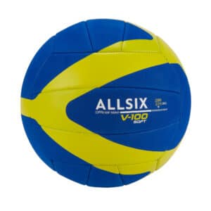 Volleyball V100 Soft 200–220 g 6–9 Jahre blau/gelb