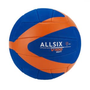 Volleyball V100 Soft 230–250 g 10–14 Jahre blau/orange