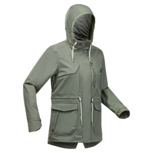 Wanderjacke Naturwandern NH550 wasserdicht Damen khaki