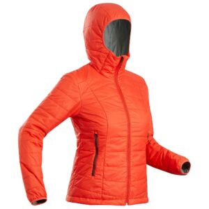 Wattierte Jacke Bergtrekking MT100 Kapuze Komfort bis -5 °C Damen korallrot