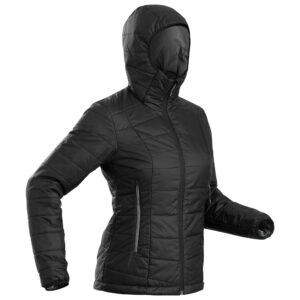 Wattierte Jacke Bergtrekking MT100 Kapuze Komfort bis -5 °C Damen schwarz