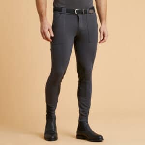 Winter-Reithose 140 Warm Kniebesatz Kunstleder Herren dunkelgrau