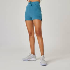 Shorts Slim 520 Fitness Baumwolle mit Tasche Damen blau
