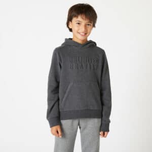 Sweatshirt mit Kapuze 500 Kinder Print dunkelgrau meliert