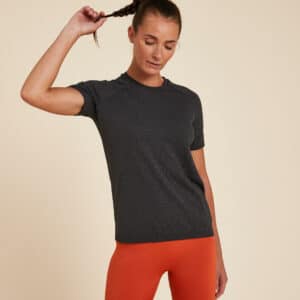 T-Shirt dynamisches Yoga nahtlos Damen schwarzmeliert