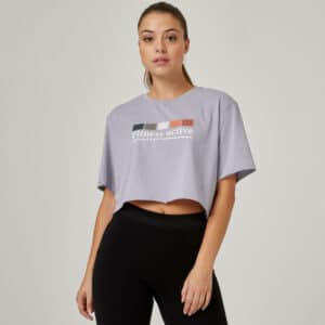 T-Shirt Crop Top Damen violett bedruckt