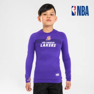 Funktionsshirt langarm Basketball UT500LS Slim NBA Lakers Kinder violett