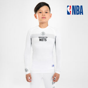 Funktionsshirt langarm Basketball UT500LS Slim NBA Nets Kinder weiss