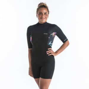 Neopren-Shorty kurzarm Surfen 500 Palmdark Rücken-Reissverschluss Damen