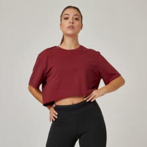T-Shirt Fitness 520 Crop Top Rundhals Baumwolle Damen rot