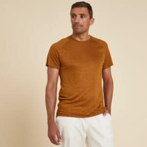 T-Shirt Yoga 100 % Leinen Made in France Herren braun