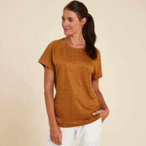 T-Shirt Yoga Leinen Damen camel