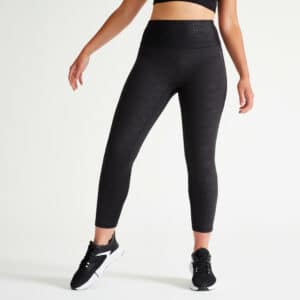 7/8-Leggings hoher Bund Fitness figurformend Damen - schwarz