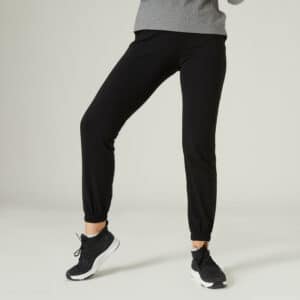 Jogginghose Fitness 100 gerade Baumwolle Damen schwarz