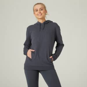 Kapuzenpullover 520 lang gerade Rundhals Damen grau