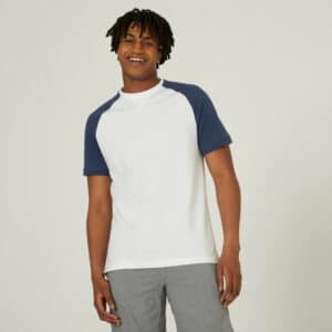 T-Shirt Fitness 520 gerade Rundhals Baumwolle Herren blau/weiss