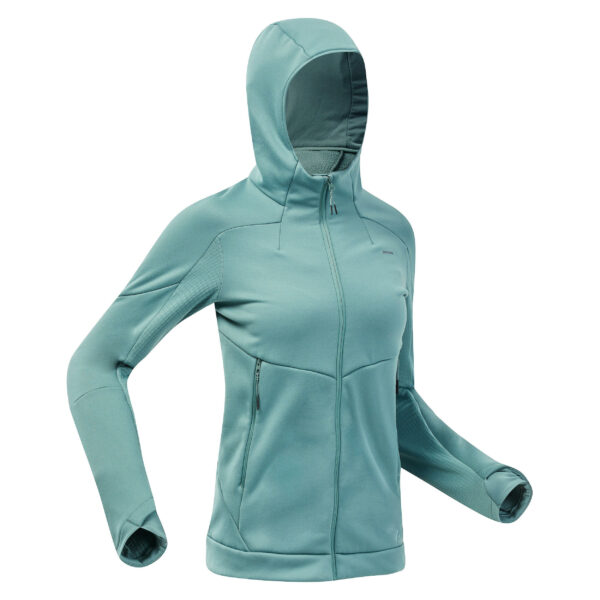 Fleecejacke Damen Wandern Kapuze MH520 grün