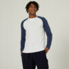 Langarmshirt Fitness 520 gerade Baumwolle Herren blau/weiss
