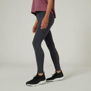 Leggings Fitness Baumwolle dehnbar hohe Taille Mesh Damen grau