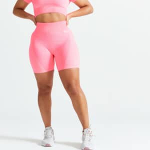 Radlerhose Damen mit hohem Taillenbund Fitness nahtlos - rosa