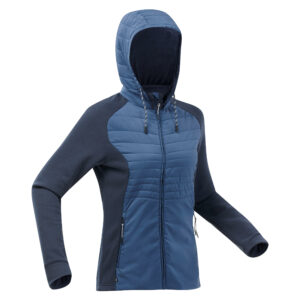 Sweatjacke Hybridjacke Naturwandern NH500 mit Kapuze Damen marineblau