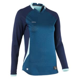 Fussballtrikot langarm Slim-Schnitt Damen blau