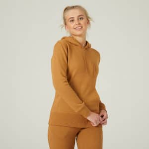 Kapuzenpullover 500 Essentials lang gerade Rundhals Damen braun