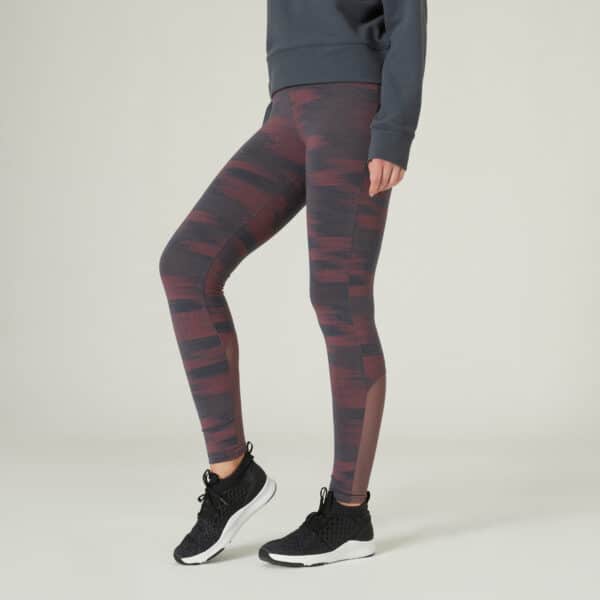 Leggings Fitness Baumwolle dehnbar hohe Taille Damen - Print