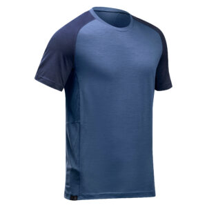 Merinoshirt Herren kurzarm Trekking - MT500 blau