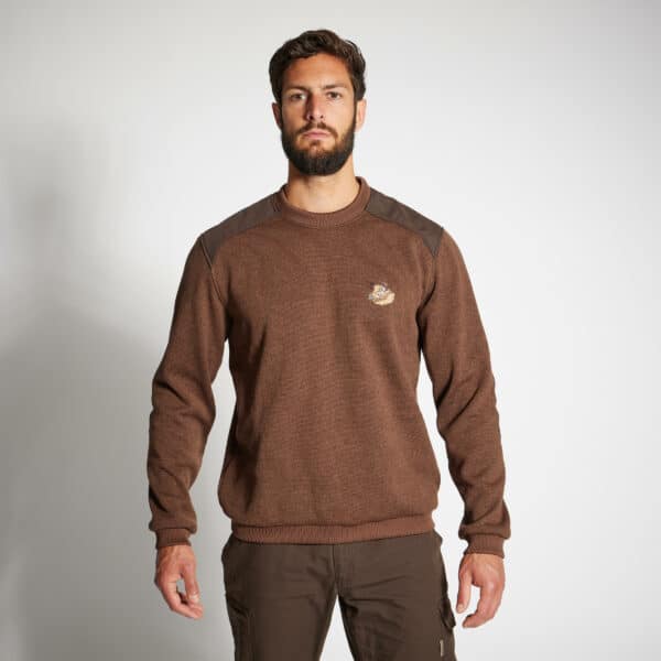 Pullover 500 bestickt Wildschwein braun meliert