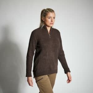 STRICKPULLOVER 500 DAMEN MIT REISSVERSCHLUSS BRAUN