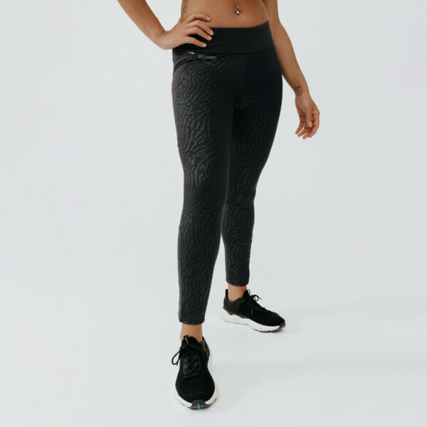 Lauftights lang Damen - Warm+ schwarz mit Motiv