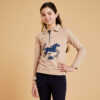 Reit-Poloshirt 100 Langarm Kinder beige/marineblau